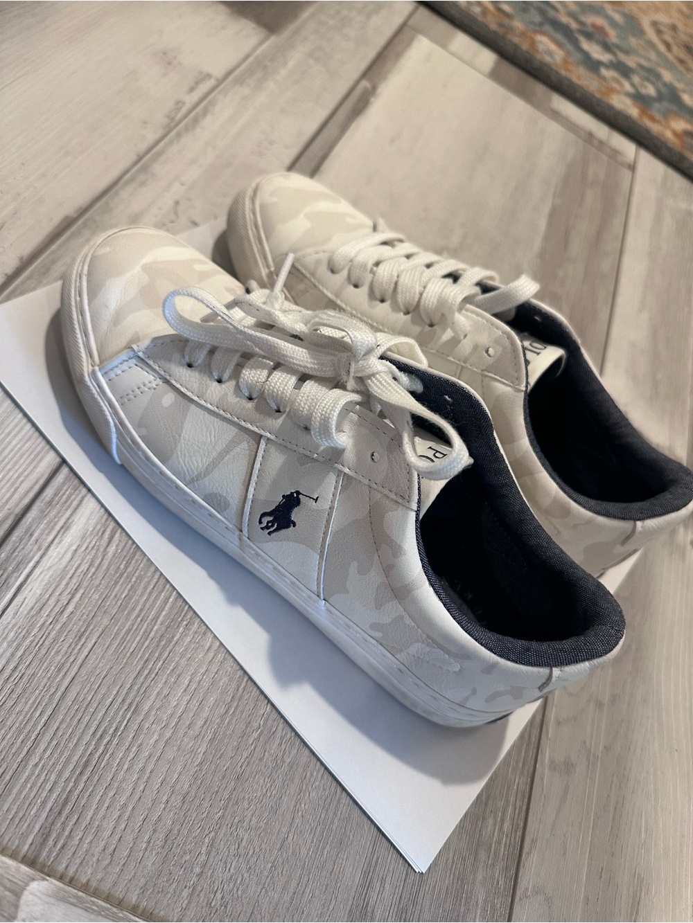 Polo by Ralph Lauren White Camo Low-Top Sneakers with Navy Logo